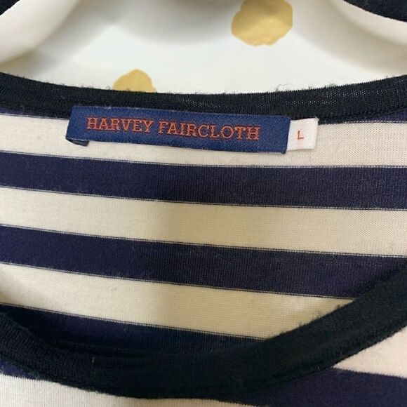 Harvey Faircloth Navy Striped Ruffle Top L - Picture 2 of 6
